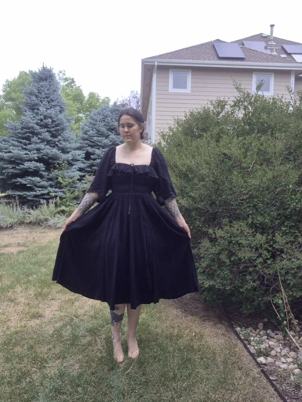 Free People Oasis Midi Dress in Black Cotton, Size M